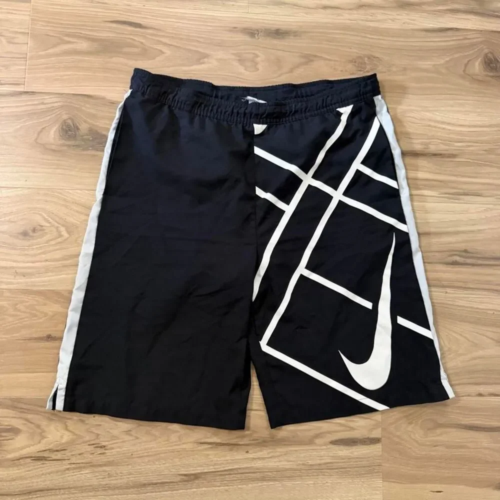 Nike Dri-Fit black shorts Swoosh athletic summer graphic size XL